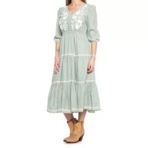 Lucky Brand Prairie Maxi Tiered Embroidered Dress